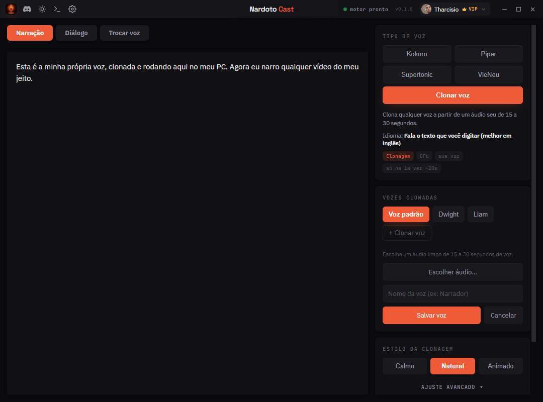 Modo clonagem de voz (Chatterbox) do Nardoto Cast